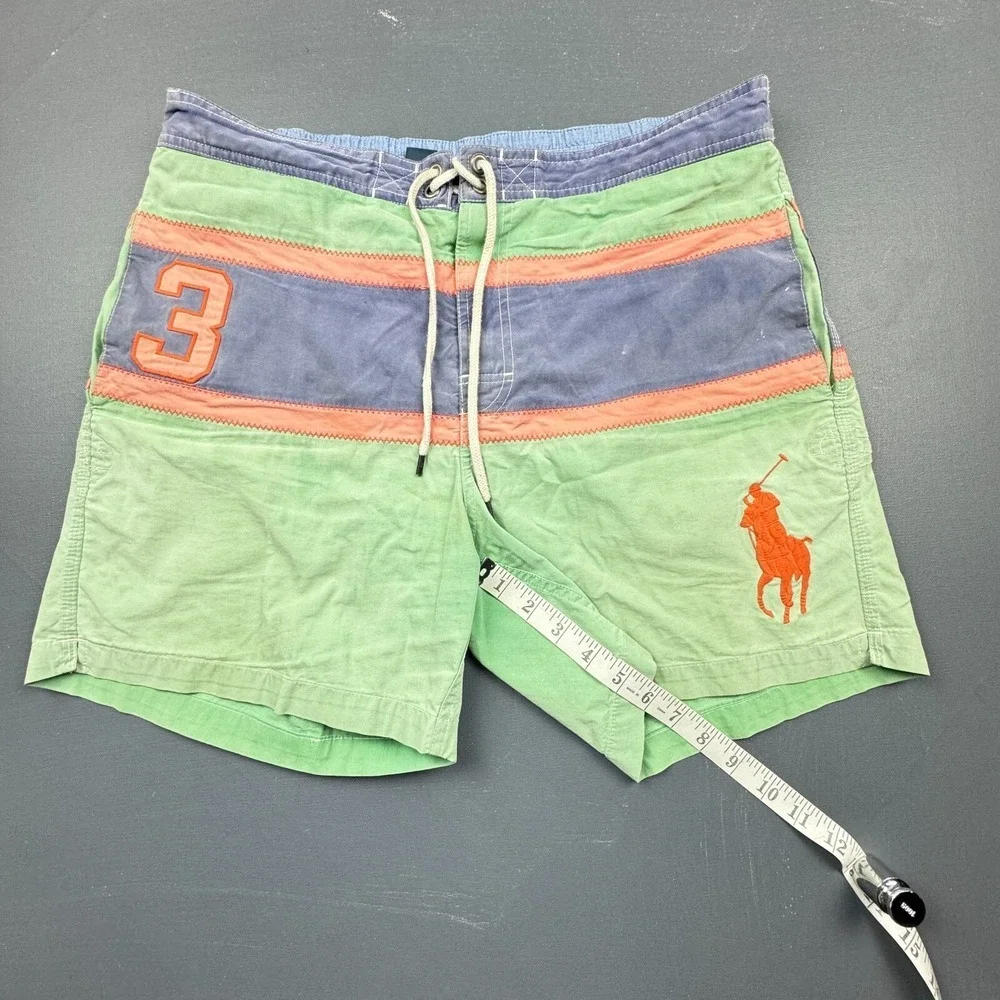 Polo Ralph Lauren Men's Medium Multicolor Striped Big Pony Swim Trunks Lined USA
